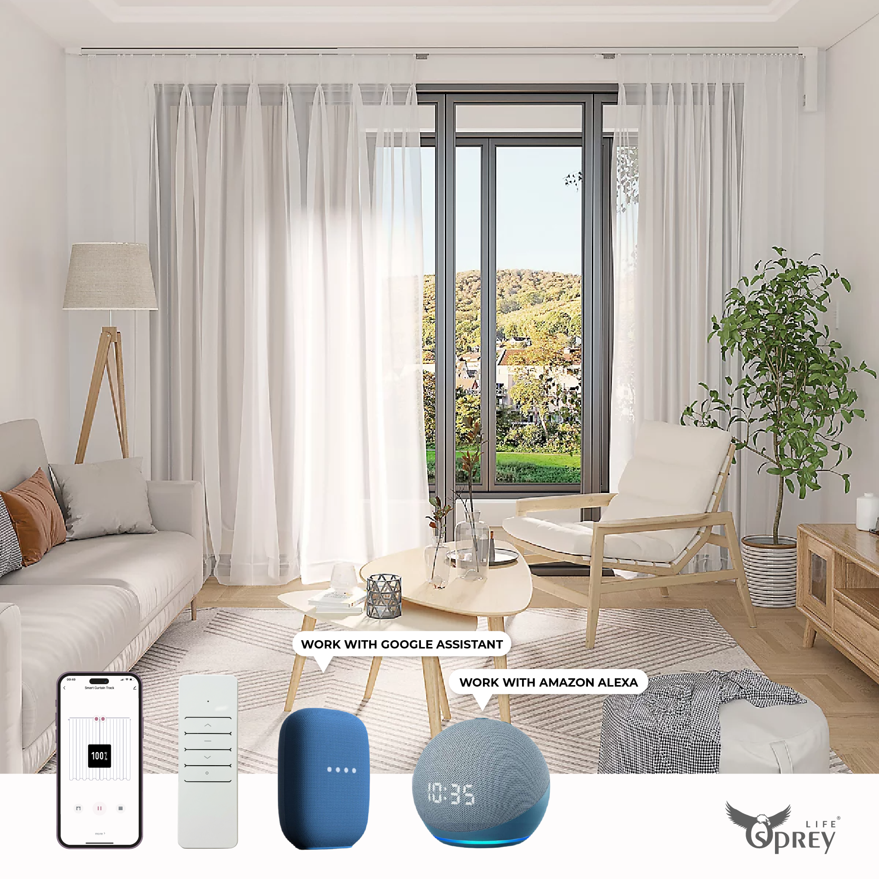 Osprey Smart Curtain Track | Osprey Motorized Curtains with Remote | App-Controlled, Stylish & Functional Curtain Rods Tracks