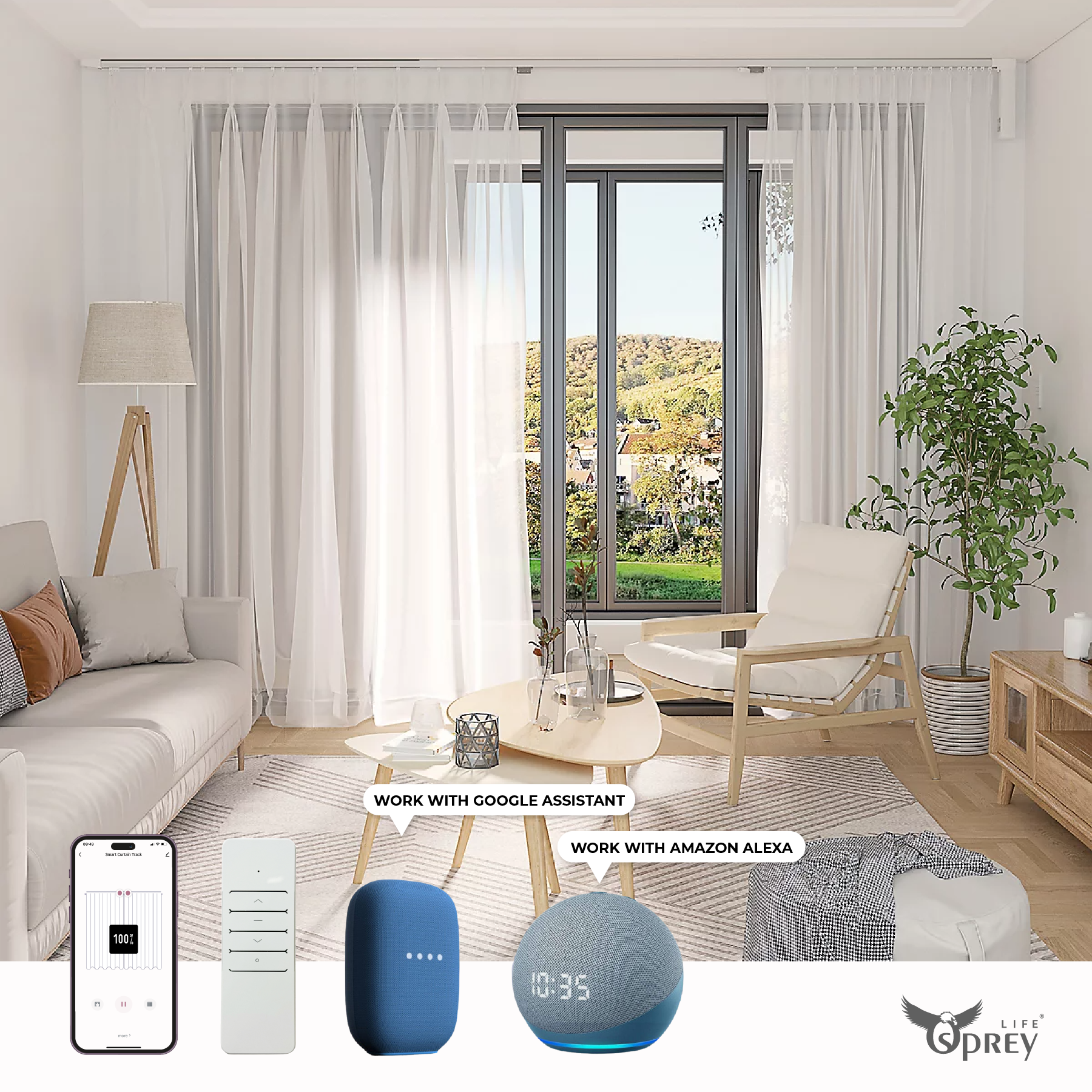 Osprey Automatic Ceiling Mount Curtains | Smart Home Integration, App & Voice Compatible