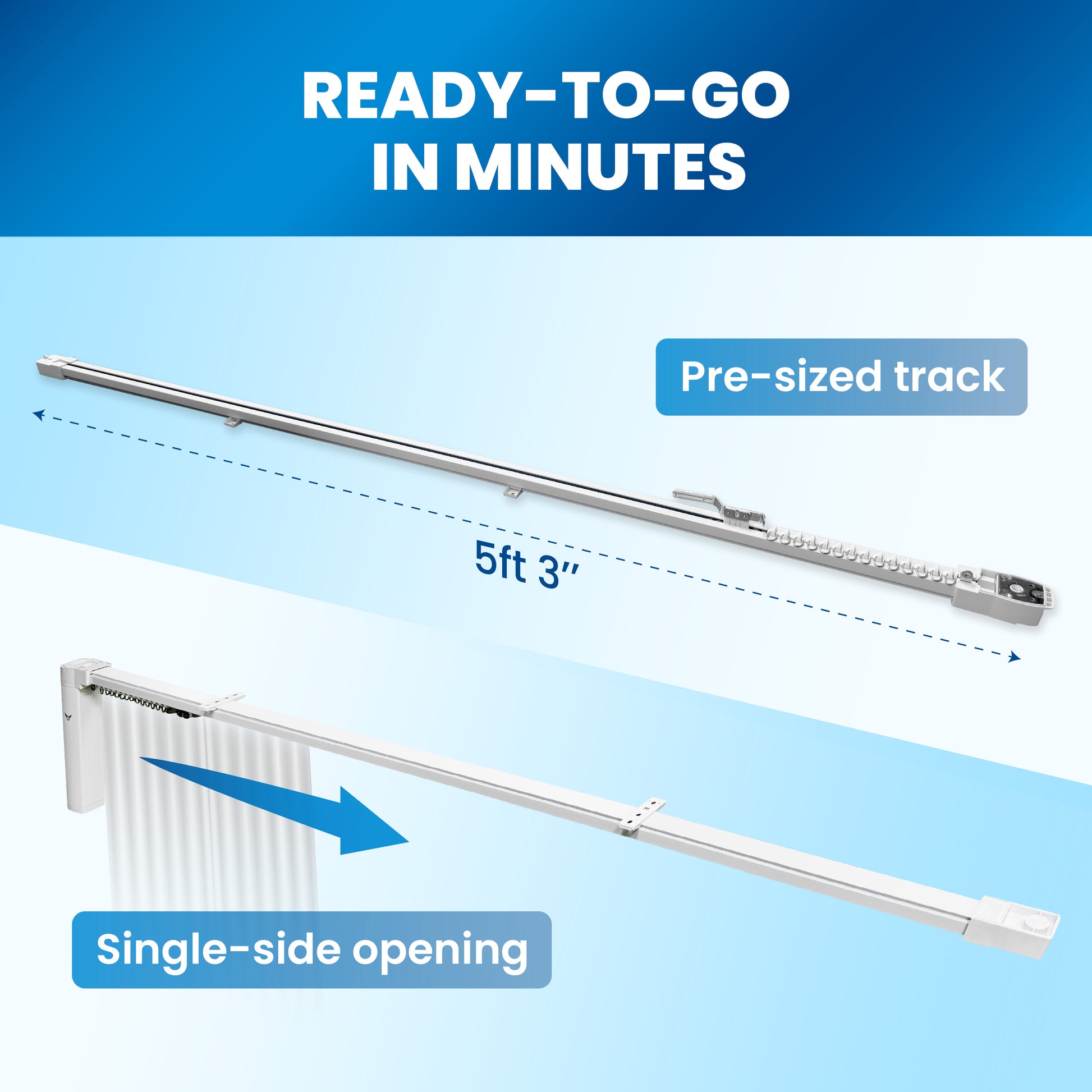 Osprey Smart Curtain Track, 63" Single‑Side Opening Motorized Curtain Rod, Remote Control & Automate App, Heavy-Duty Design, Compatible with Alexa & Google, Ceiling and Wall Mounted, Easy To Install