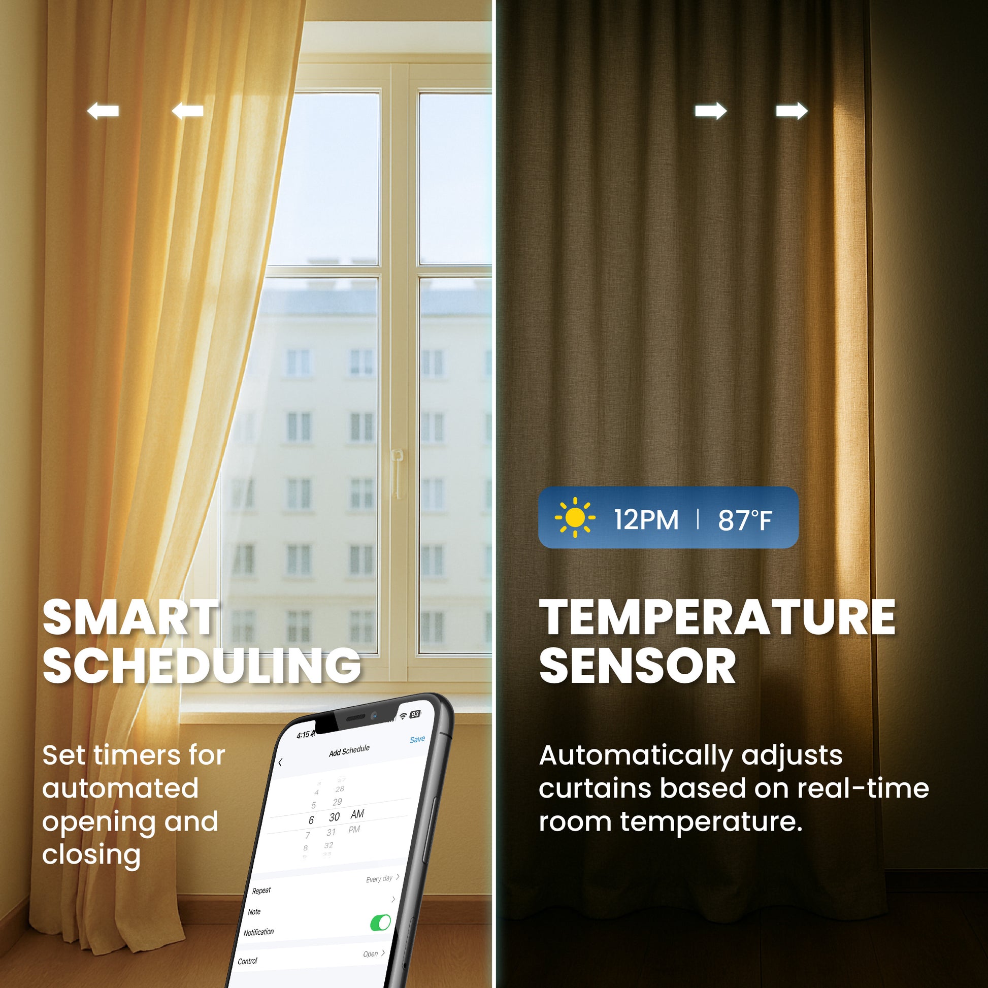 Osprey Smart Curtain Track, 63" Single‑Side Opening Motorized Curtain Rod, Remote Control & Automate App, Heavy-Duty Design, Compatible with Alexa & Google, Ceiling and Wall Mounted, Easy To Install